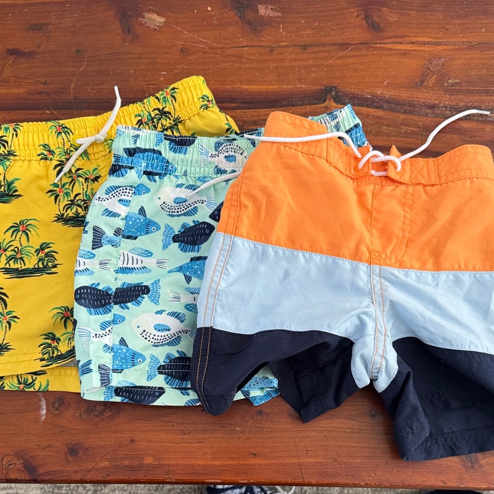 12-18 months Janie and Jack swim 3-Pack-Yellow Palm,Fish Print,Orange Colorblock